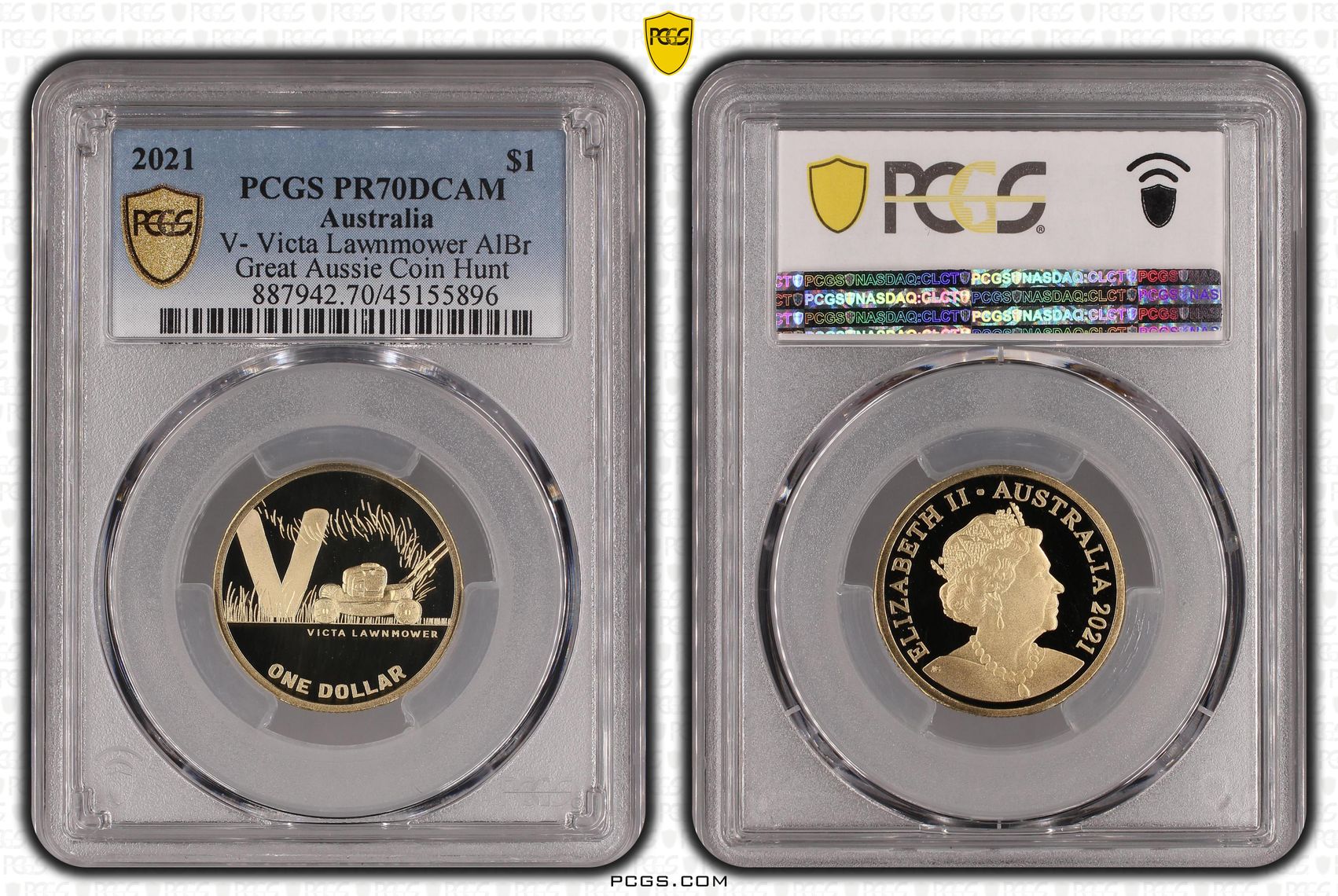 Elizabeth II, V- Victa Lawnmower AlBr, One Dollar, 2021, PCGS PR 70DCAM
