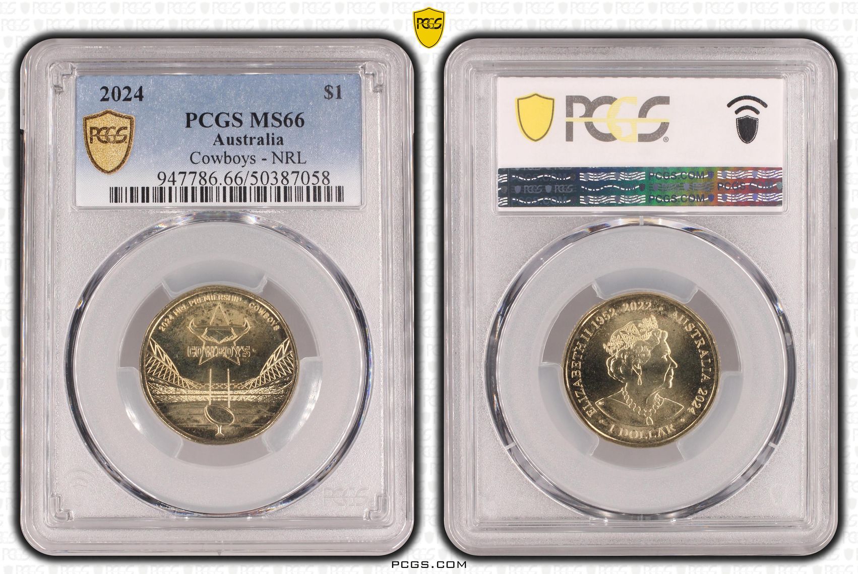 360 · Elizabeth II, Cowboys - NRL , One Dollar, 2024, PCGS MS66