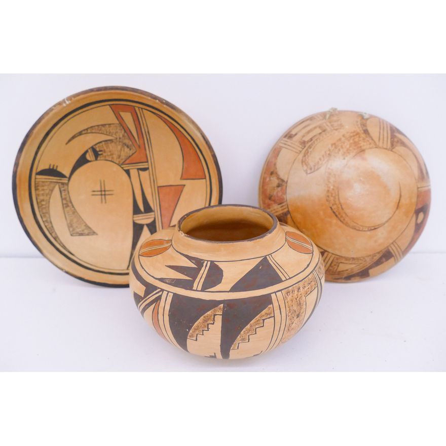 3pc Old Hopi Pottery - widest 8''