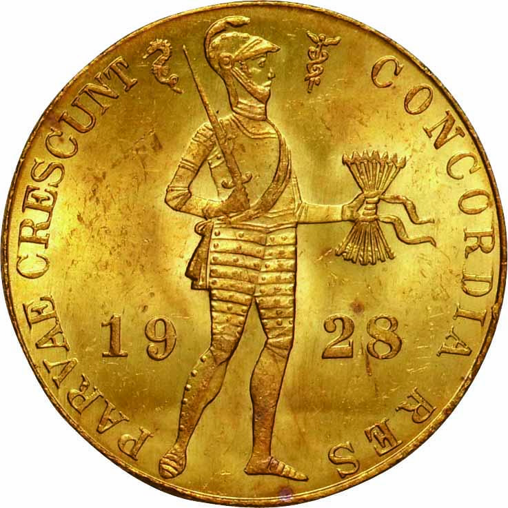 オランダ-Netherlands. 1928. Gold. 1ﾃﾞｭｶｯﾄ(Ducat). 未使用. UNC 