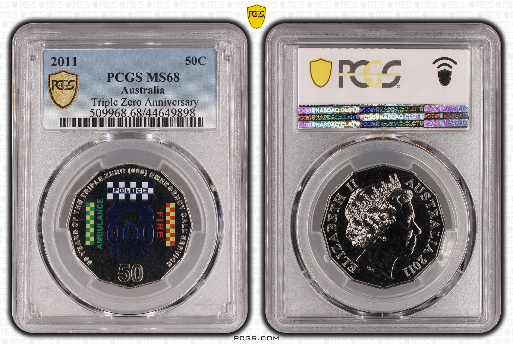2011 Australia Fifty Cent, 50c Triple Zero Anniversary PCGS - MS68 -898