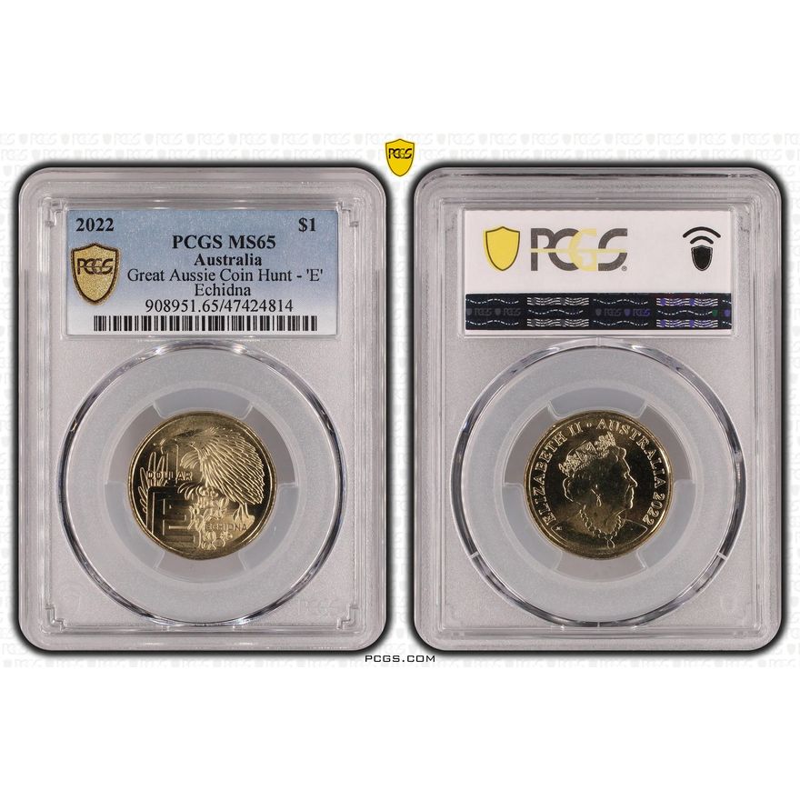 Great Aussie Coin Hunt - 'E', One Dollar, 2022, PCGS MS 65