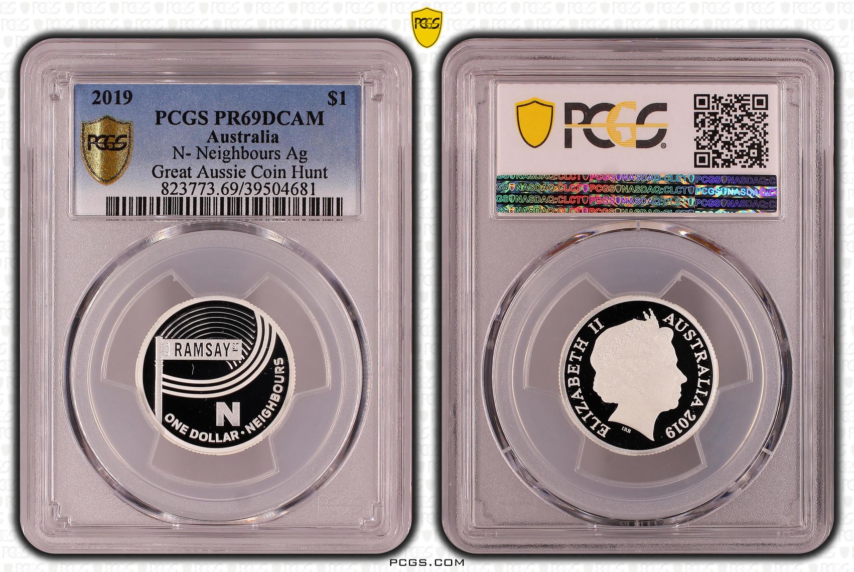 N- Neighbours Ag Great Aussie Coin Hunt, One Dollar, 2019, PCGS PR69DCAM