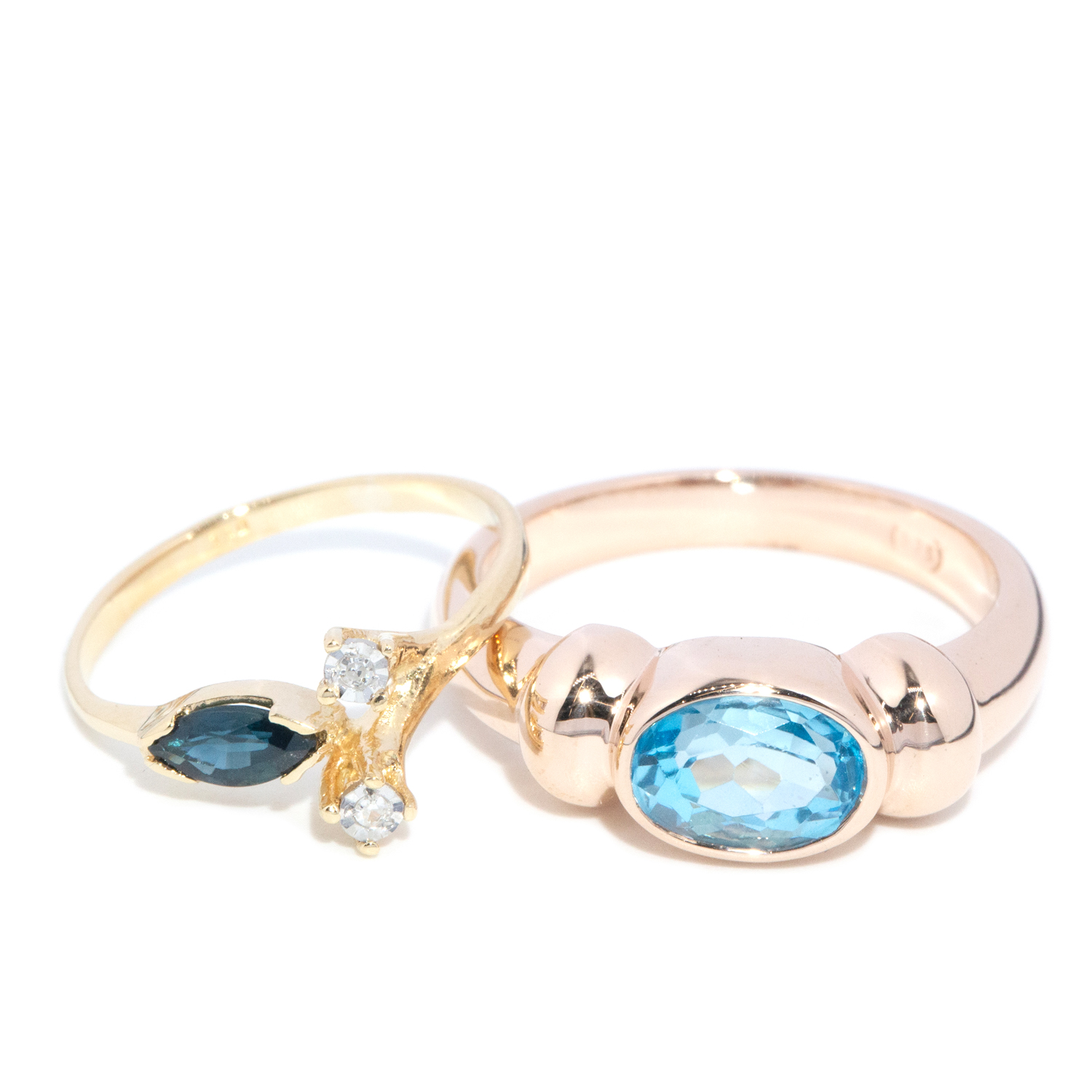 Sapphire & Diamond Ring in 18ct Gold & Topaz Ring in 9ct Gold