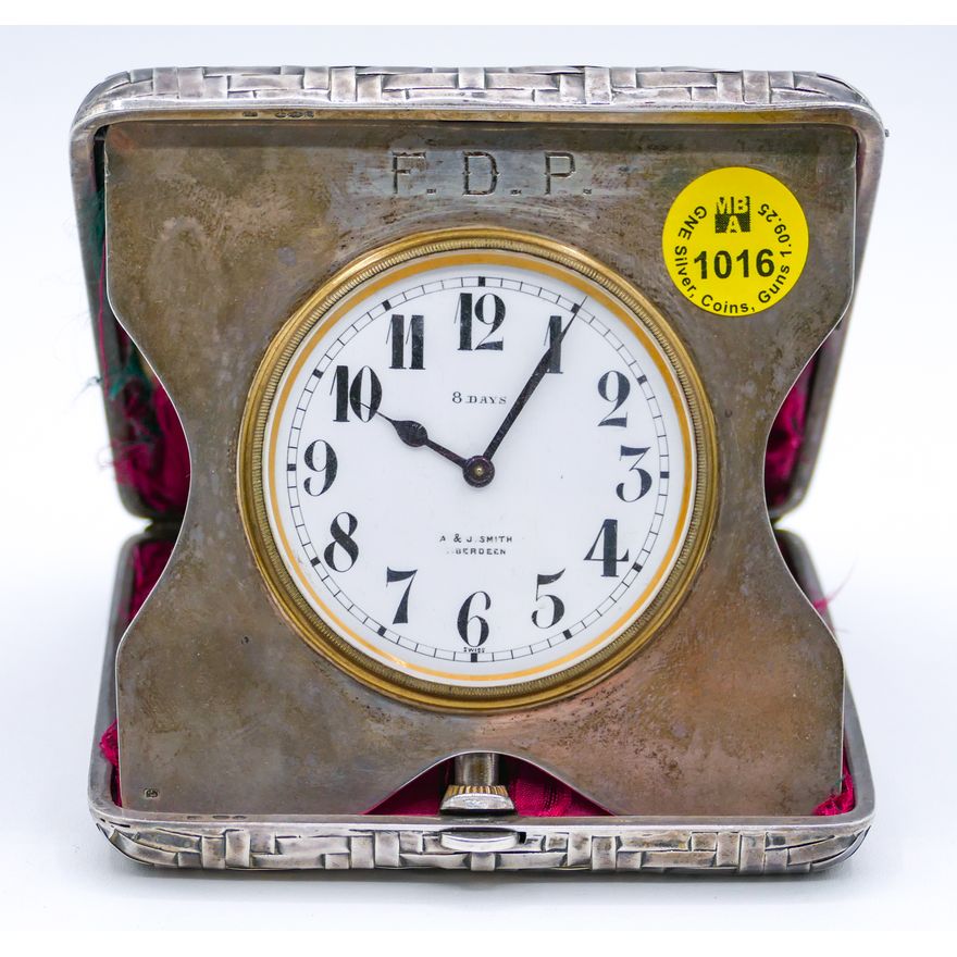 Antique Sterling 8 Day Folding Travel Clock 4''x4'' - 437 Grams TW