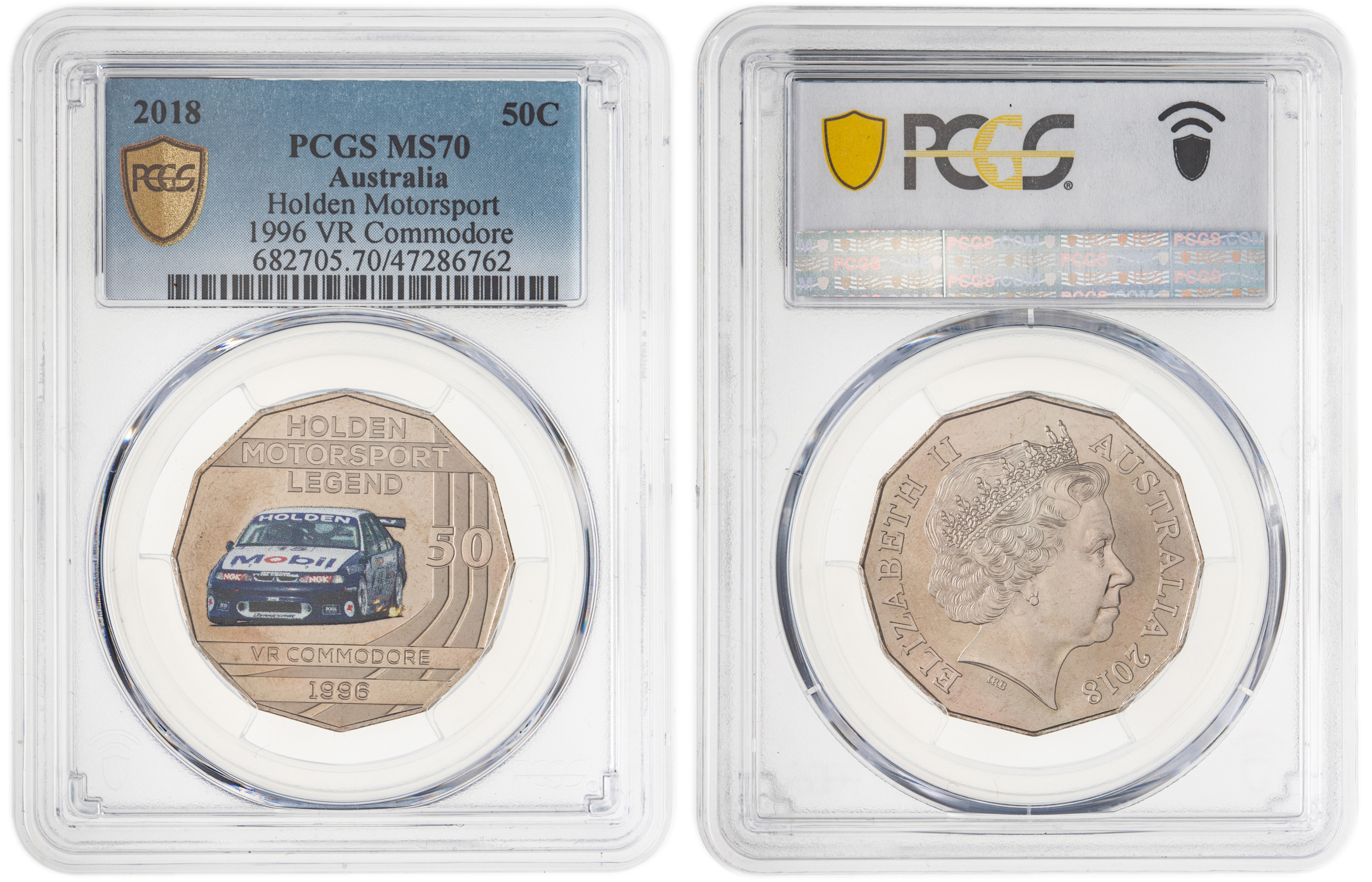 Elizabeth II, Holden Motorsport - 1996 VR Commodore, Pop 1/0, Fifty Cent, 2018, PCGS MS70