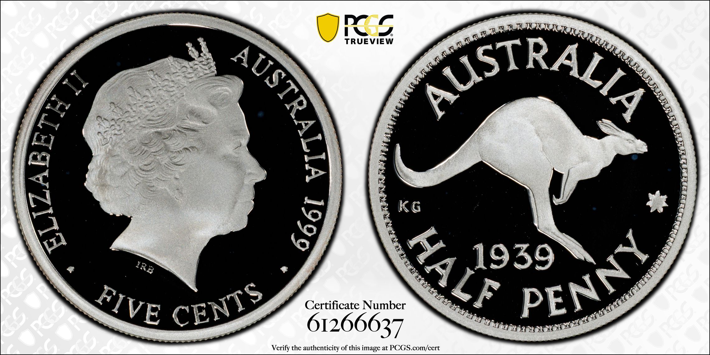 1939 1/2d Silver, Five Cent, 1999, PCGS PR69DCAM