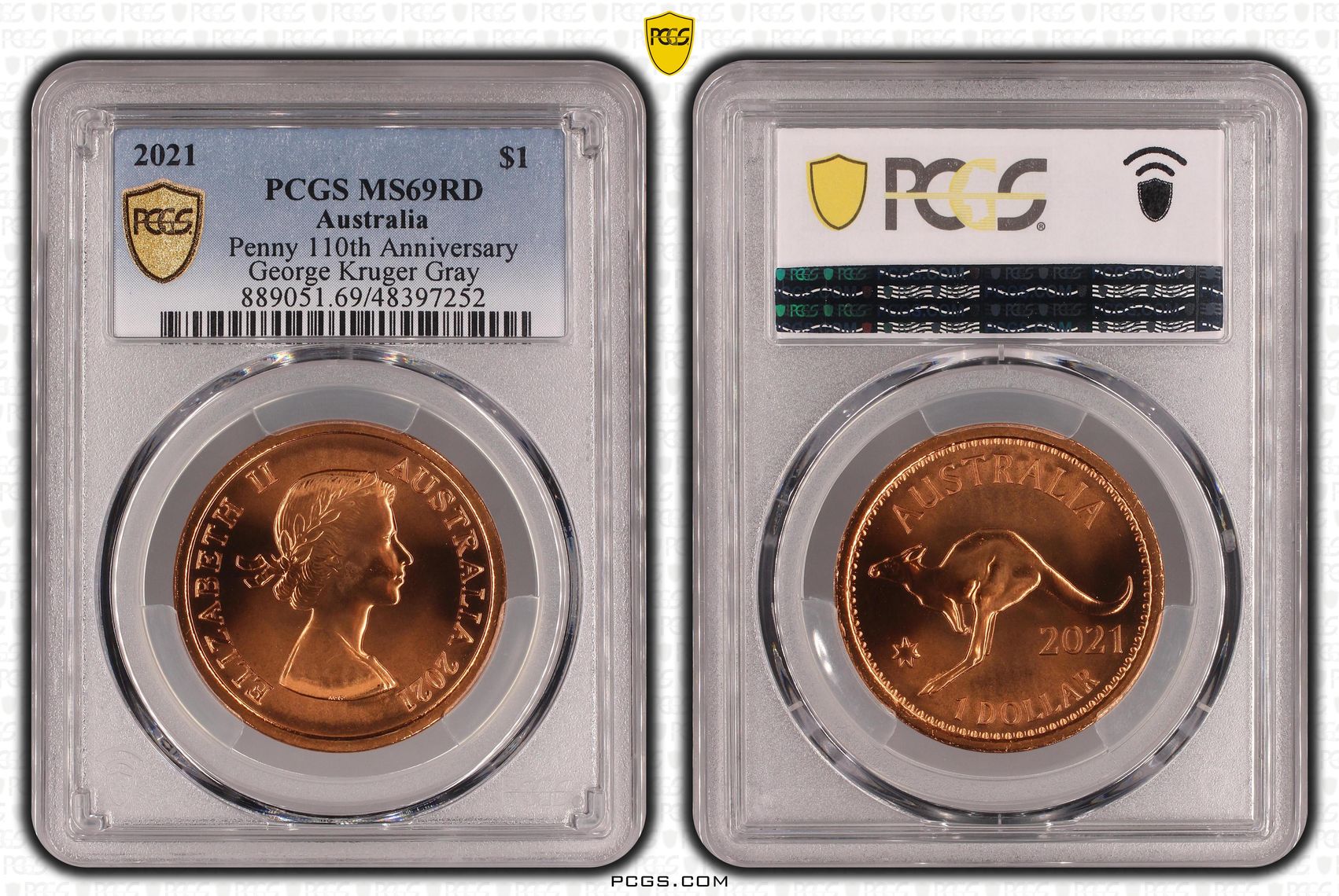 Elizabeth II, Penny 110th Anniversary, One Dollar, 2021, PCGS MS69RD