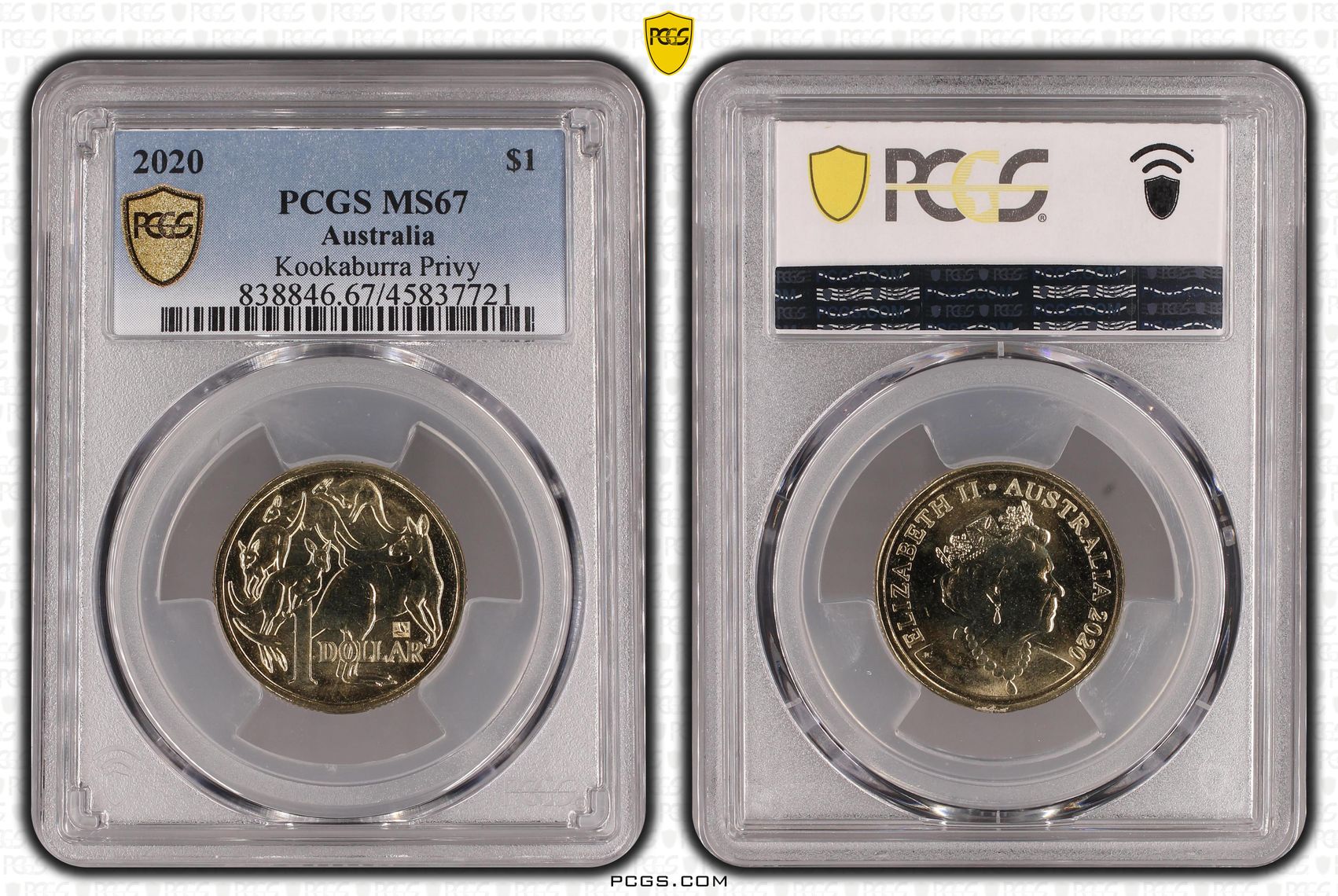Kookaburra Privy CuAl, One Dollar, 2020, PCGS MS67