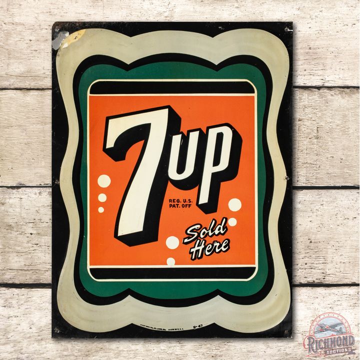 1947 7up Sold Here Embossed Tin Sign