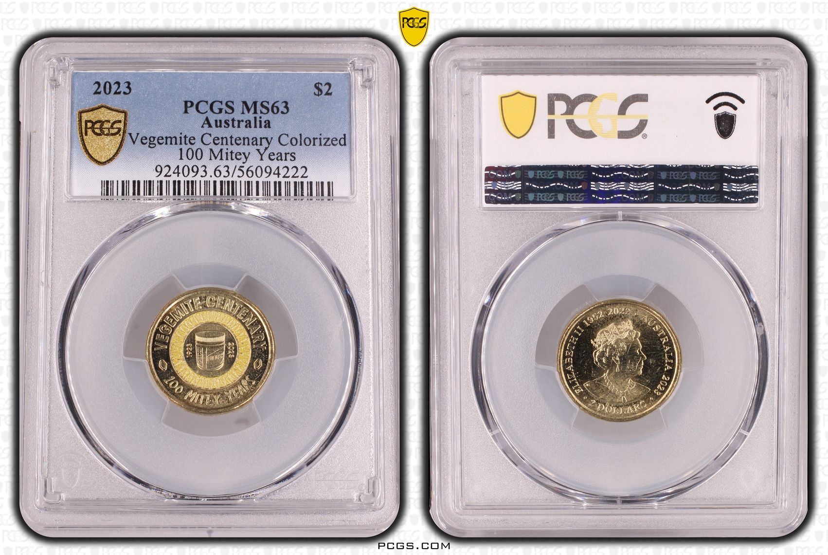 Vegemite Centenary Colorized 100 Mitey Years, Two Dollar, 2023, PCGS MS63