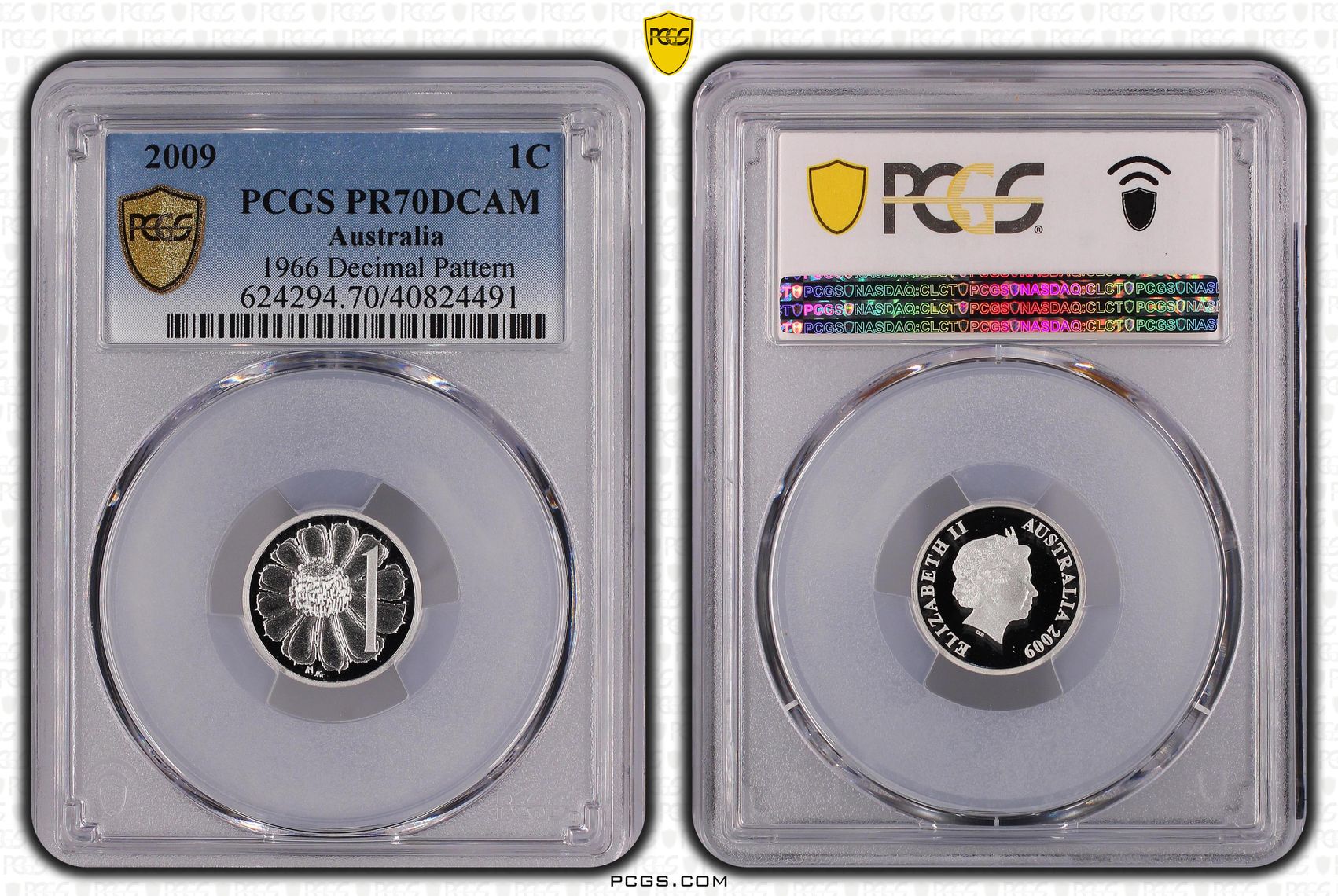 24 · 2009 Australia One Cent, 1c Silver 1966 Decimal Pattern PCGS - PR70DCAM POP 4/0 -491