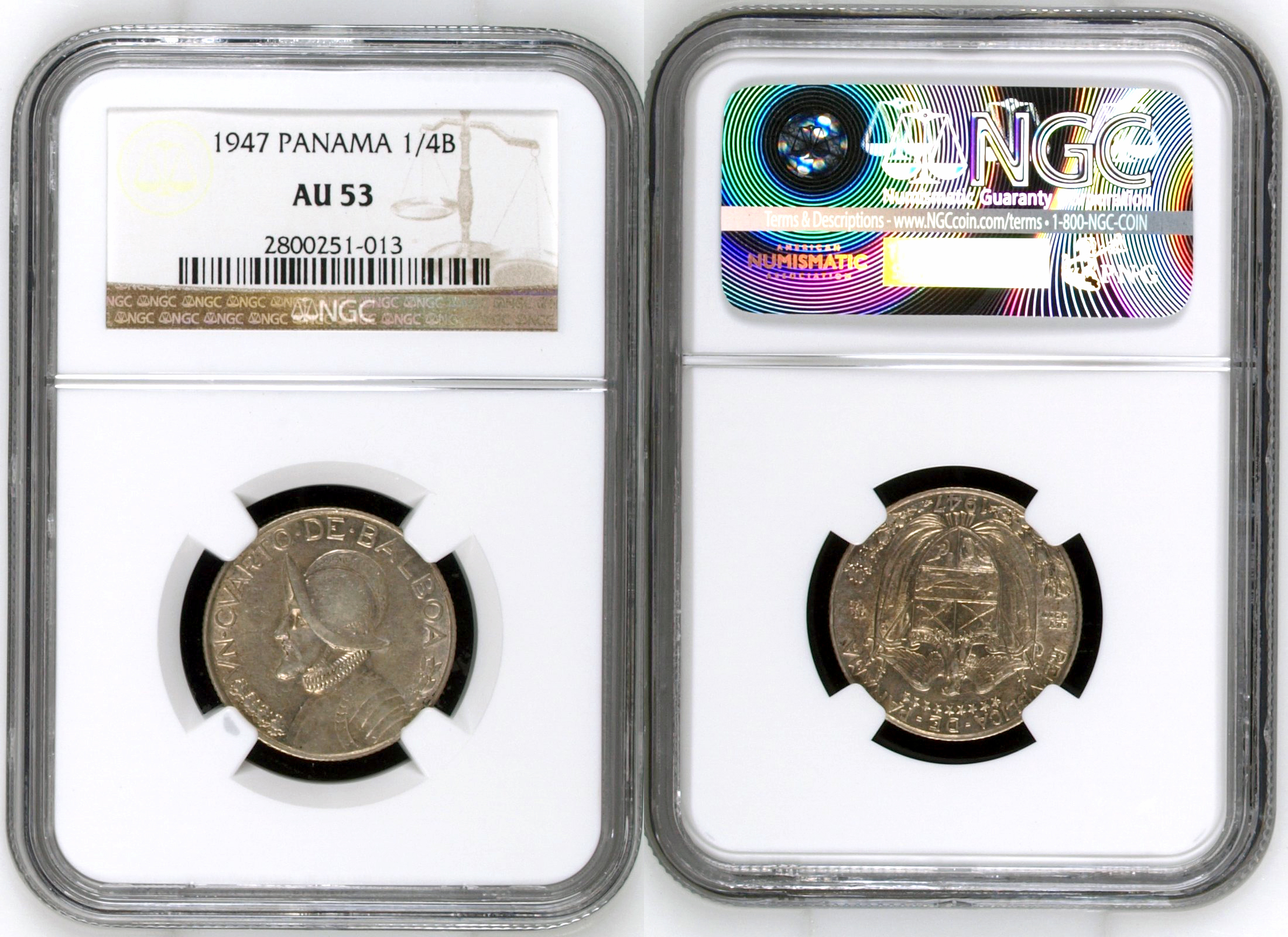 Panama, Quarter Balboa, 1947, NGC AU 53