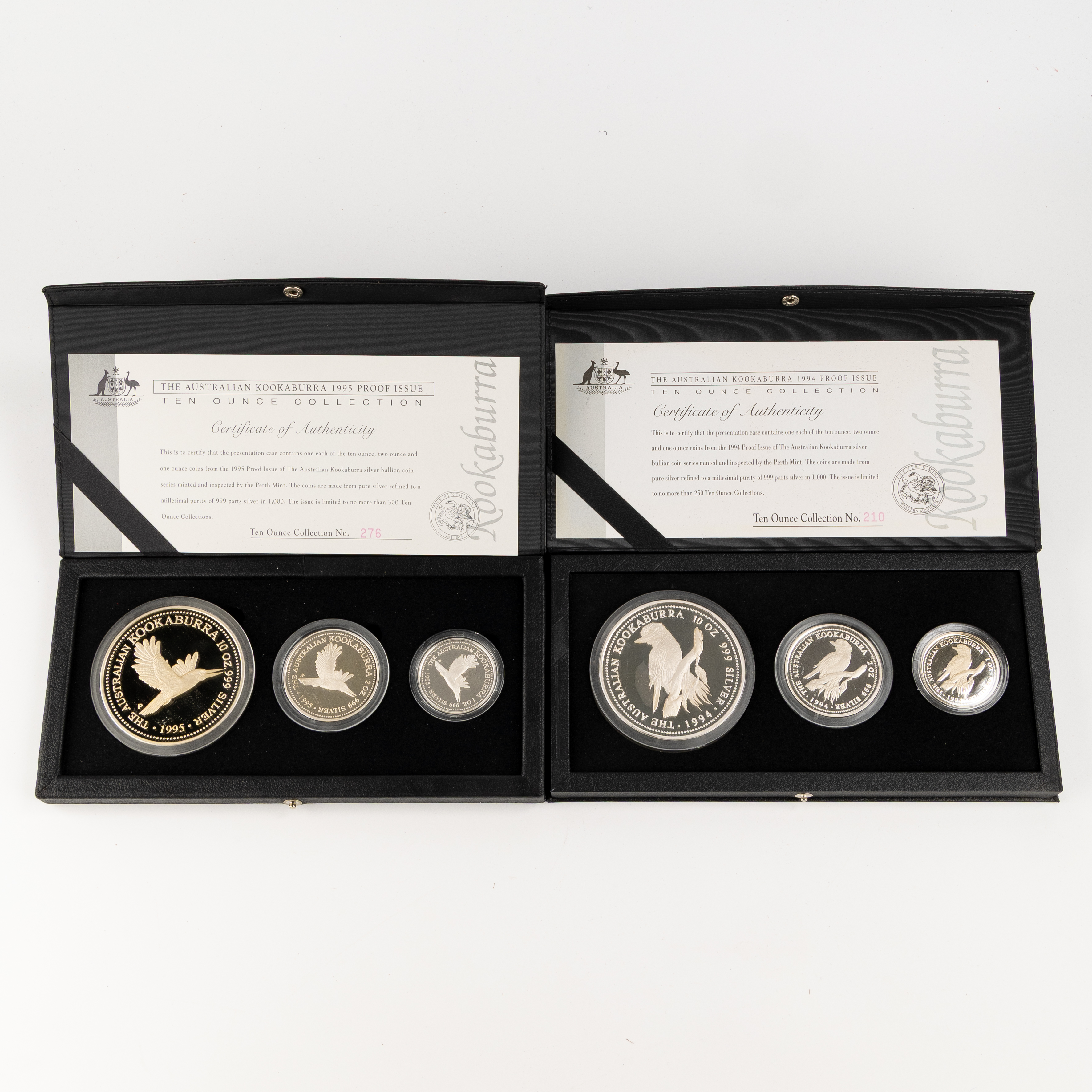 169 · Elizabeth II, Perth Mint - Australian Kookaburra, One Dollar - Ten Dollars, 1994-P - 1995-P,  FDC