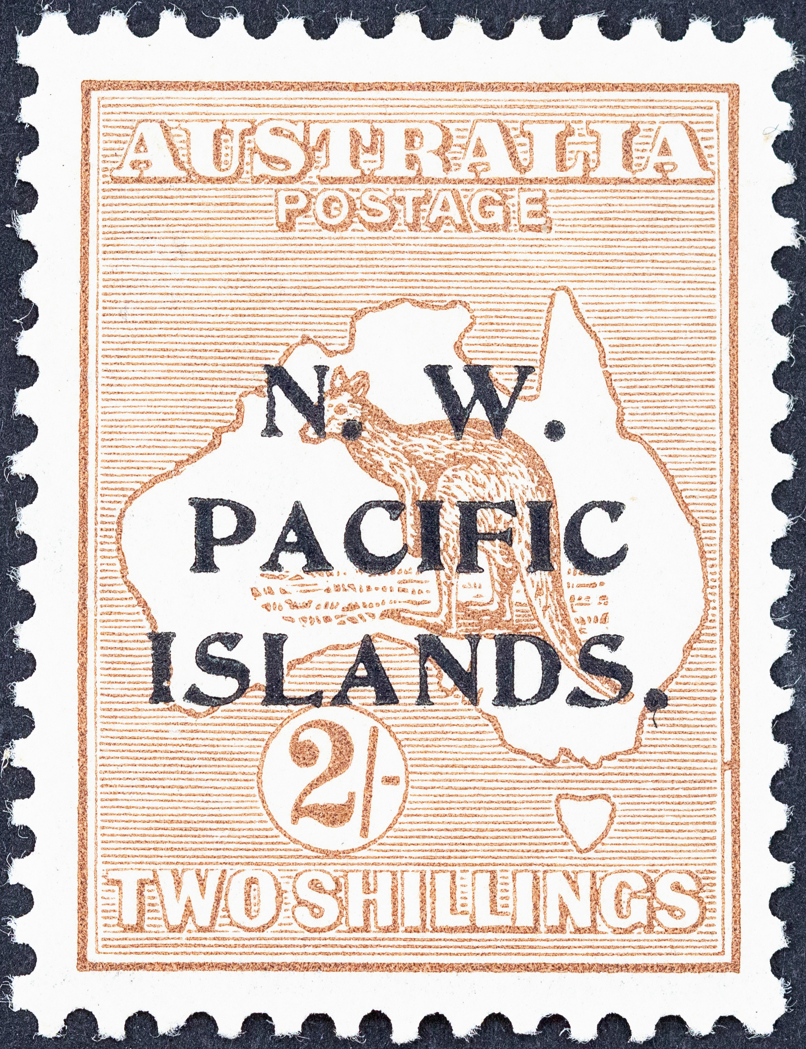 New Guinea, Second Watermark Kangaroo NWPI Overprints, Two Shillings, Brown, 1915, MLH