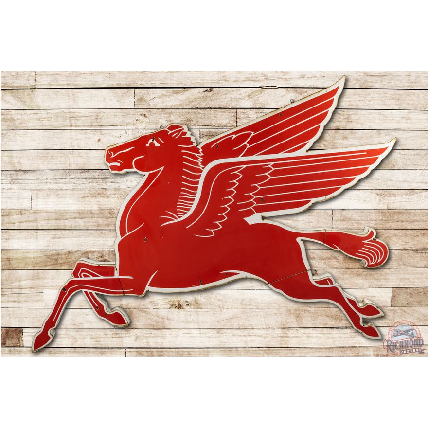 1956 Left Facing Mobil Pegasus Cookie Cutter Porcelain Sign