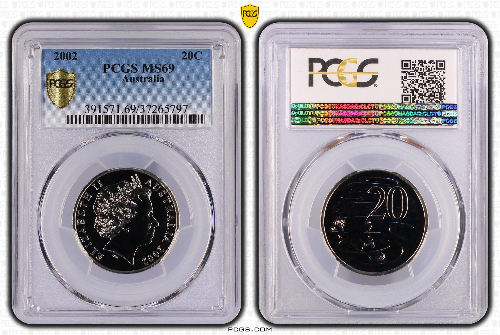 Elizabeth II, Twenty Cent, 2002, PCGS MS69