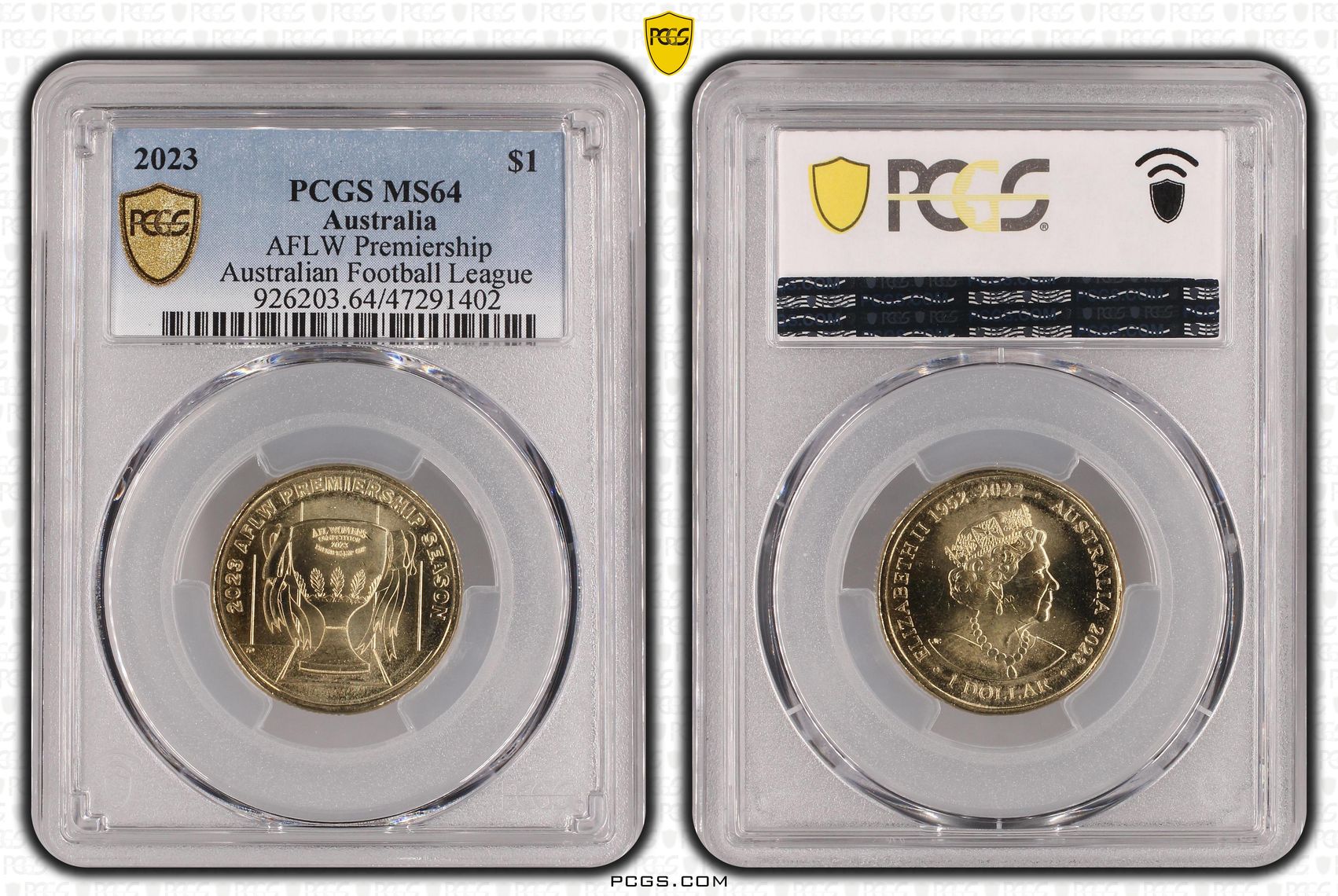 Elizabeth II, AFL- AFLW Premiership , One Dollar, 2023, PCGS MS64