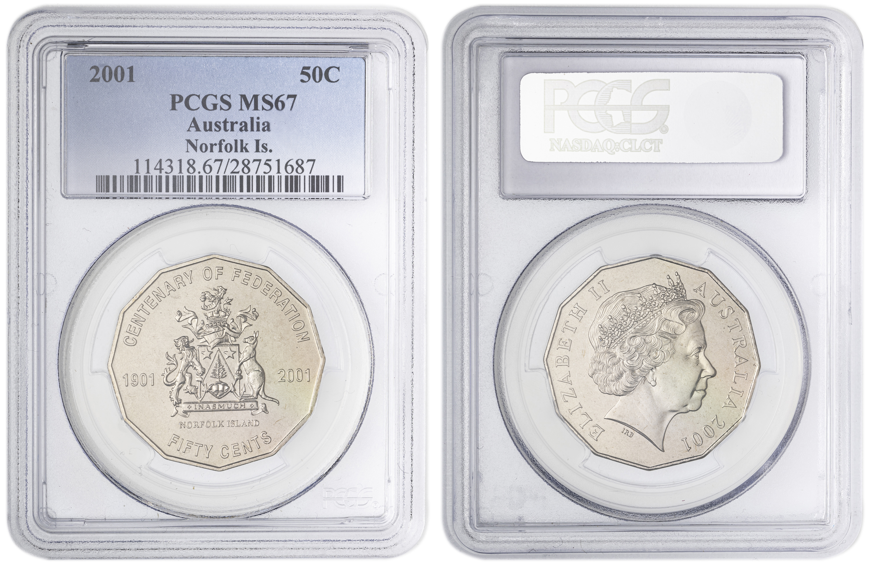 Norfolk Island , Fifty Cent, 2001, PCGS MS67