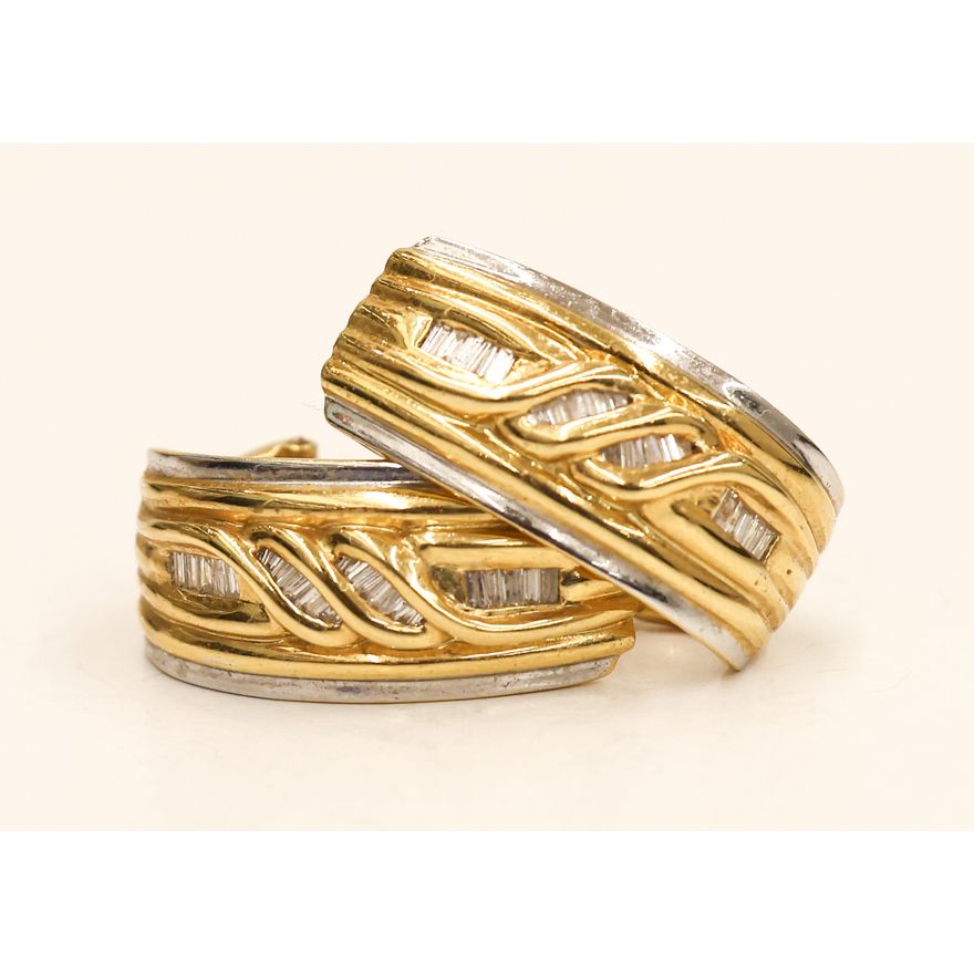 Pair 18k Diamond Two-Tone Earrings