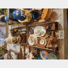 2 Boxes of small plates, vases and decorative items