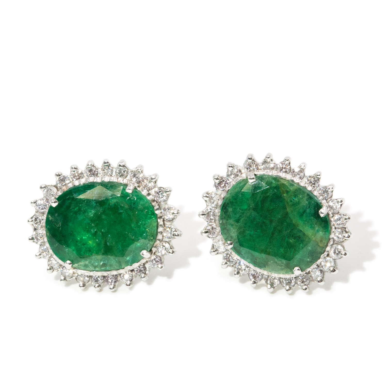 6.50 ct Emerald and Diamond Stud Earrings