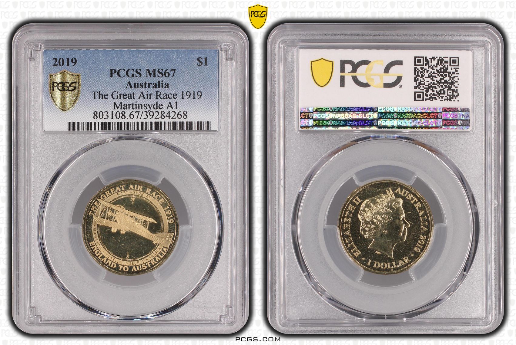 457 · The Great Air Race 1919 Martinsyde A1, One Dollar, 2019, PCGS MS67