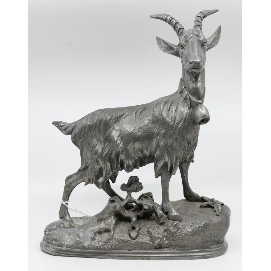 Antique Britannia Mountain Goat Metal Sculpture 13''