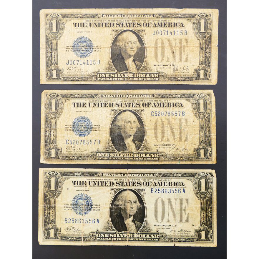 3pc 1928 Series US $1 Silver Certificates