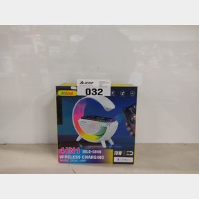 MULTI-FUNCTION G-SHAPE ATMOSPHERE LIGHT BLUETOOTH SPEAKER WIRELESS CHARGER - WHITE -