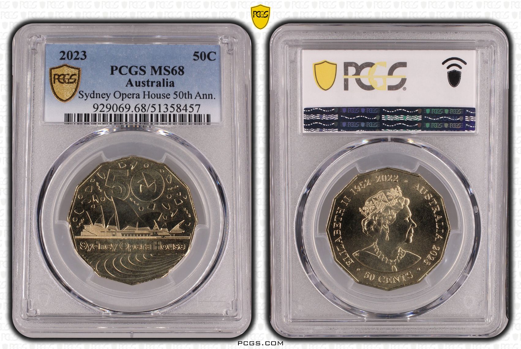 Sydney Opera House 50th Ann., Fifty Cent, 2023, PCGS MS68