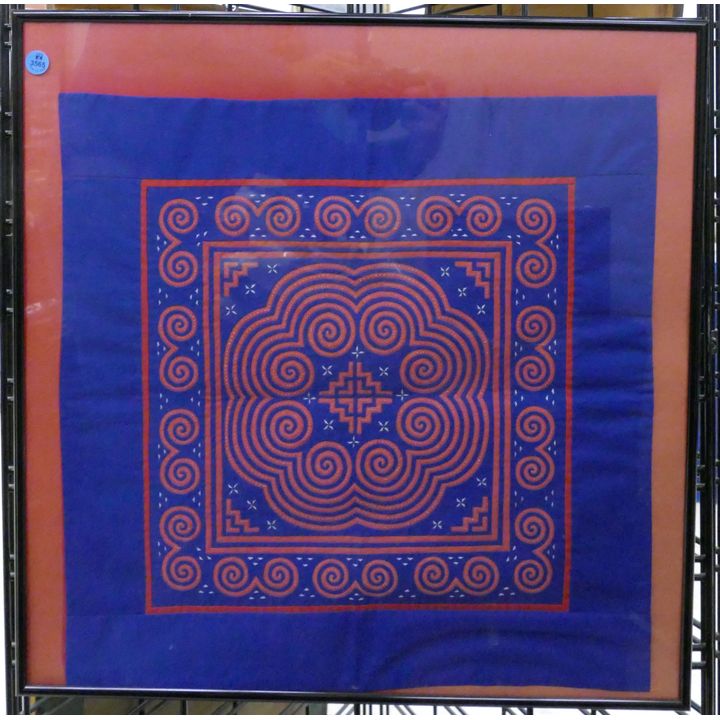 Ethnic Blue & Red Embroidery Framed 22''x22''