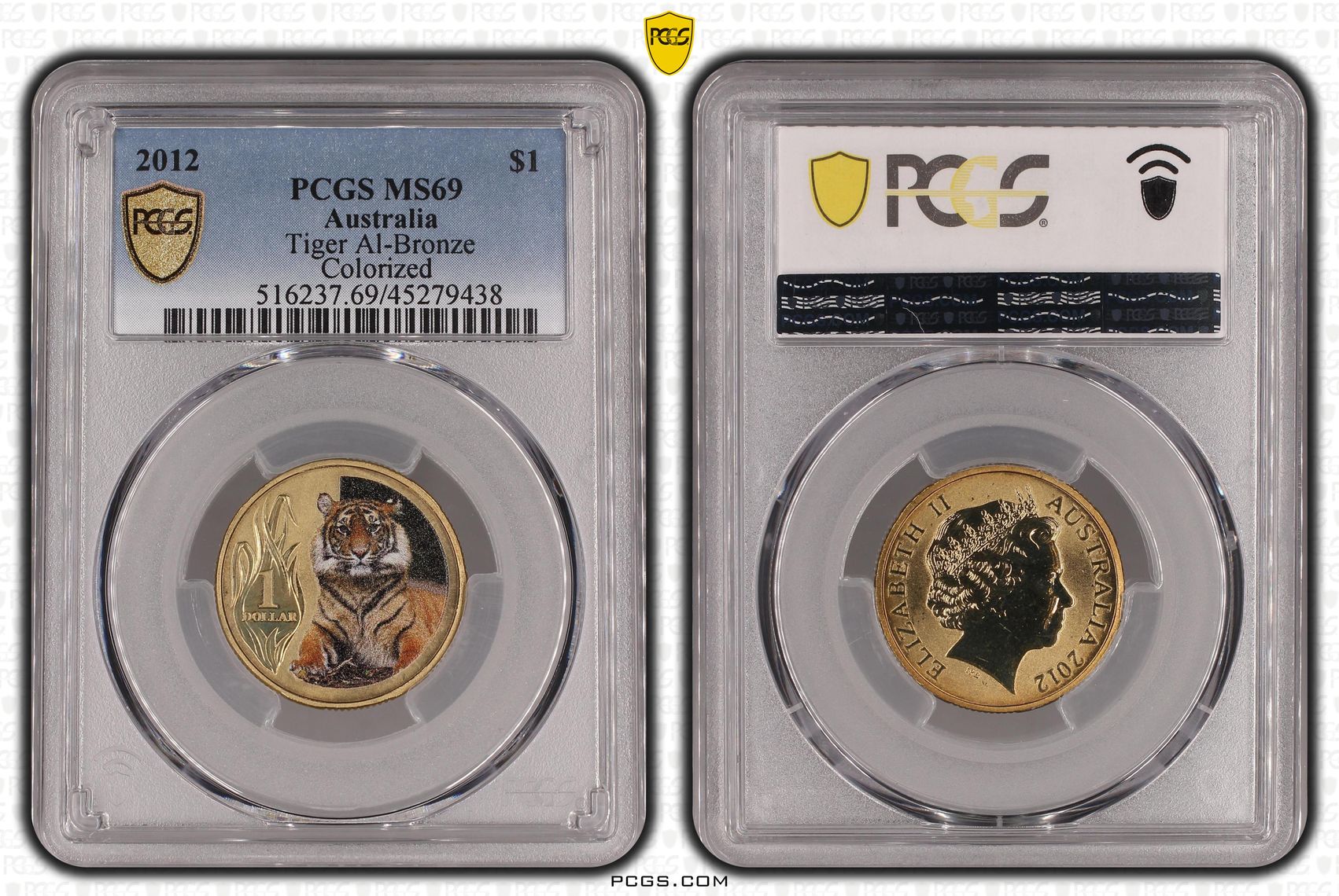 2012 Australia One Dollar, $1 Tiger Al-Bronze PCGS - MS69 POP 11/0 -438