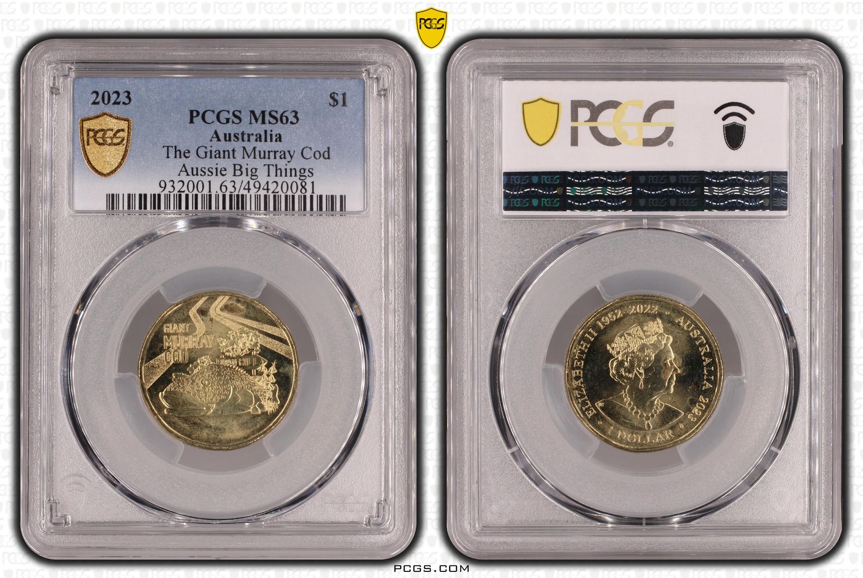 343 · Elizabeth II, The Giant Murray Cod Aussie Big Things , One Dollar, 2023, PCGS MS63