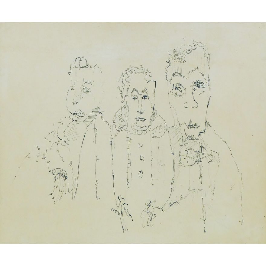 Windsor Utley (1920-1989 Washington) 'Portraits' (1949) Ink on Paper Framed- 15x20''