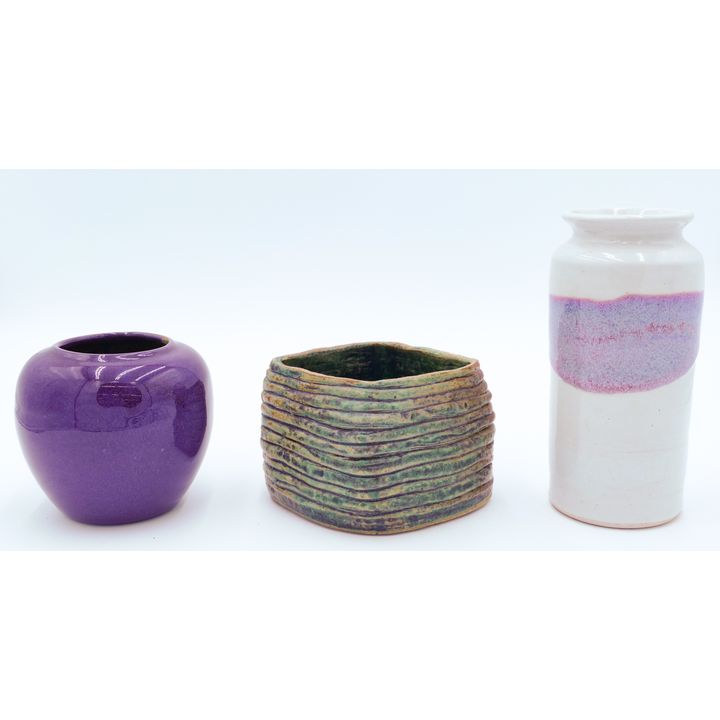 3pc Flambe Pottery & Studio Pottery Basket Largest 7"