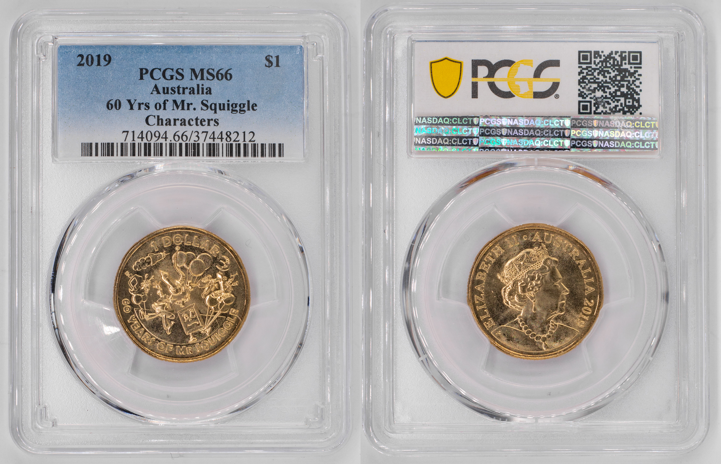Elizabeth II, 60 Yrs of Mr. Squiggle - Spaceship, One Dollar, 2019, PCGS MS66