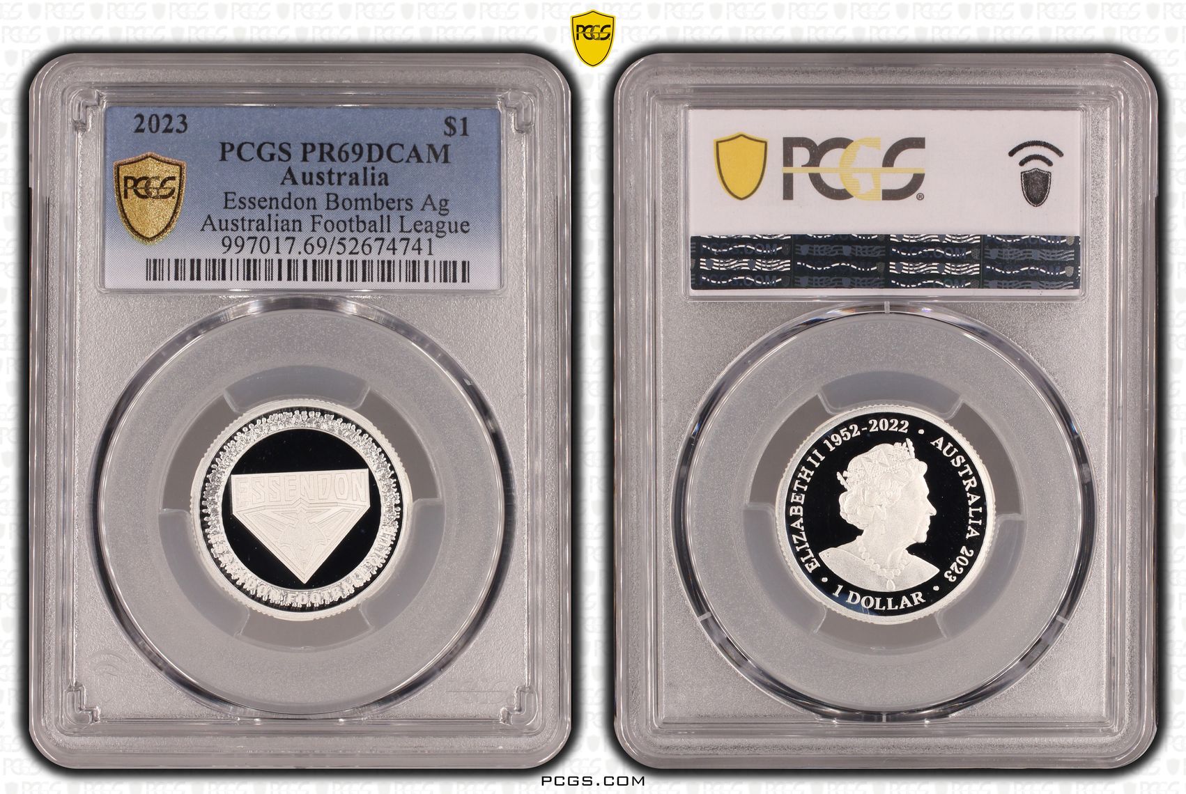 Essendon Bombers Silver Australian Football League, POP 1/0, One Dollar, 2023, PCGS PR69DCAM