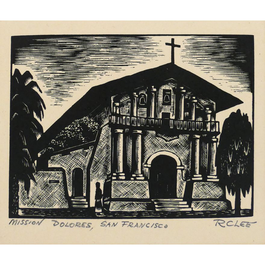 Robert Cranston Lee 'Mission Dolores, San Francisco' Wood Engraving.