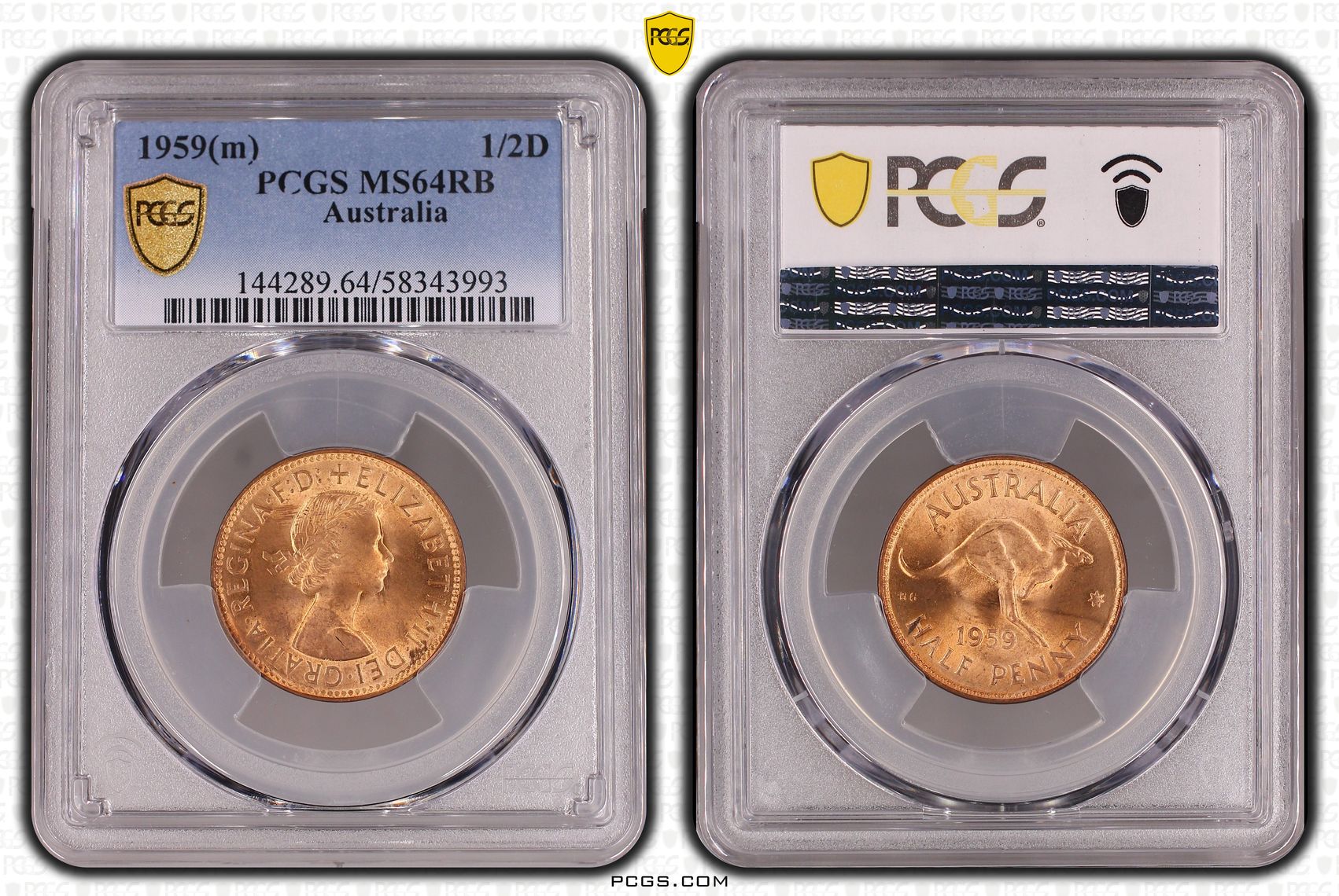 Elizabeth II, Halfpenny, 1959, PCGS MS64RB