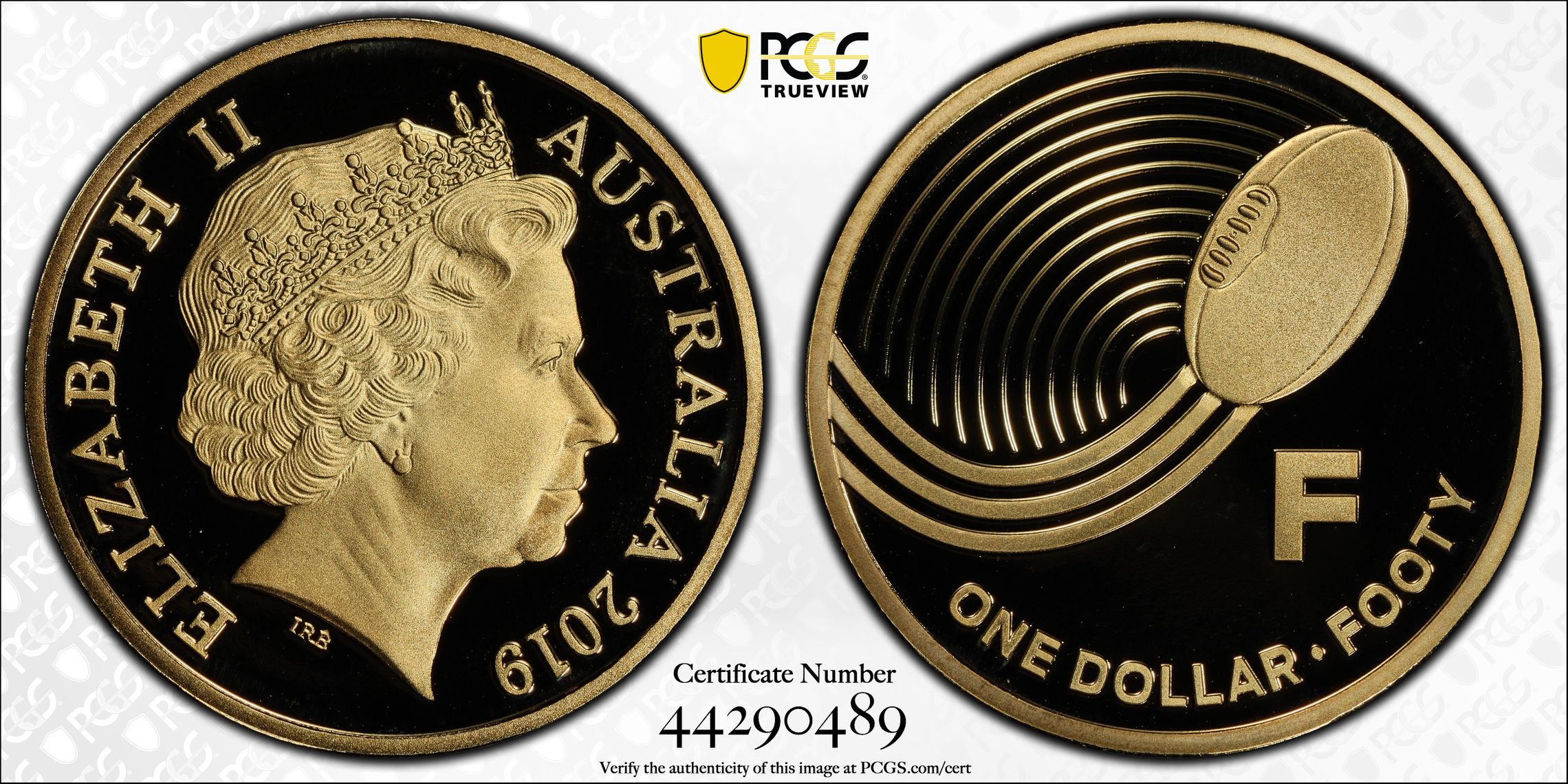F- Footy Great Aussie Coin Hunt, POP 6/0, One Dollar, 2019, PCGS PR70DCAM