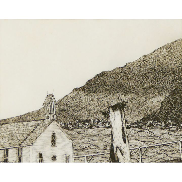 Hans Nelson "Transport Alaska" 1976 Ink on Paper Framed 7"x8"