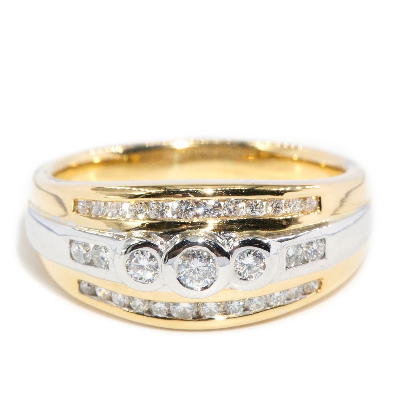 0.58 Carat Triple-Row Diamond Two-Tone 18ct Gold Band