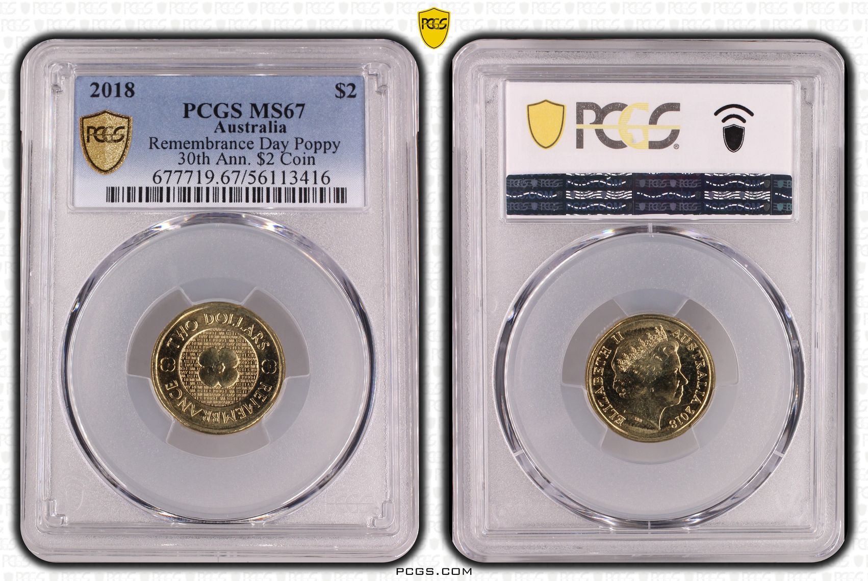 Remembrance Day Poppy 30th Ann. $2 Coin, Two Dollar, 2018, MS67