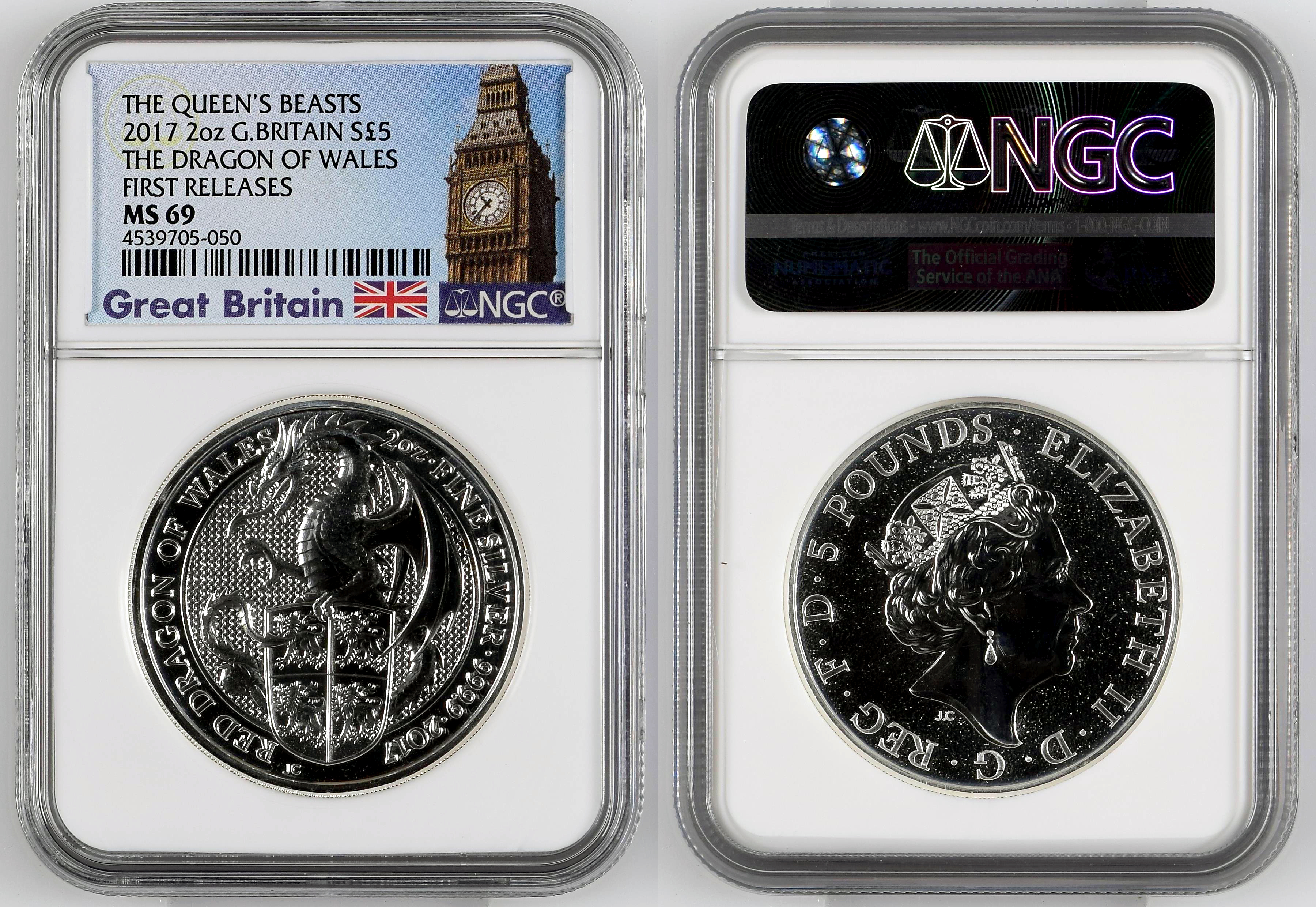 Great Britain, Red Dragon Of Wales, Five Pound, 2017, NGC MS 69