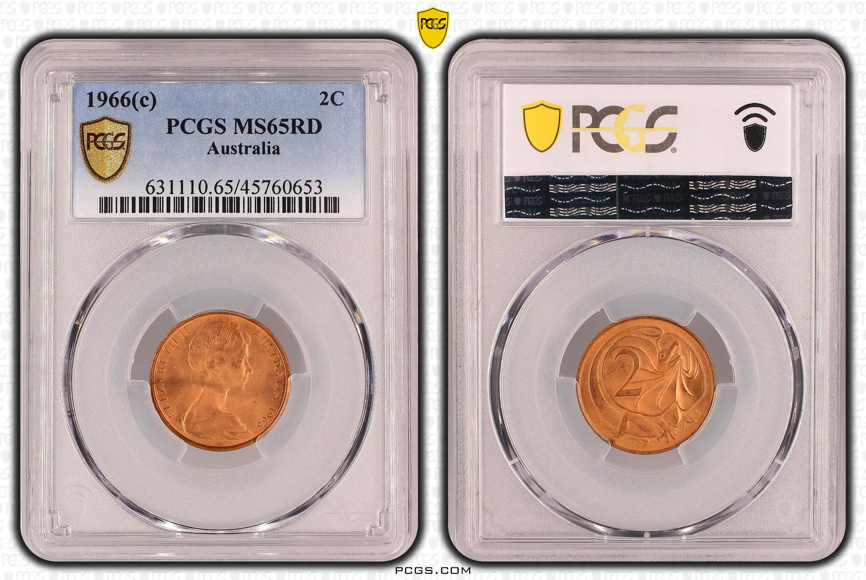 Two Cent, 1966(c), PCGS MS 65RD