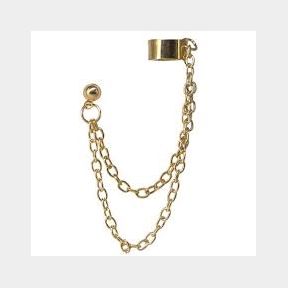 Gold Stud Earring with Double Chain Ear Cuff - Chain Ear Cuff Connected to Round Stud-Bar 9902018789032- 51745/21307 SN B1 (S7)