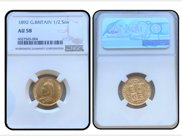 1892 VICTORIA JUBILEE HALF SOVEREIGN AU58