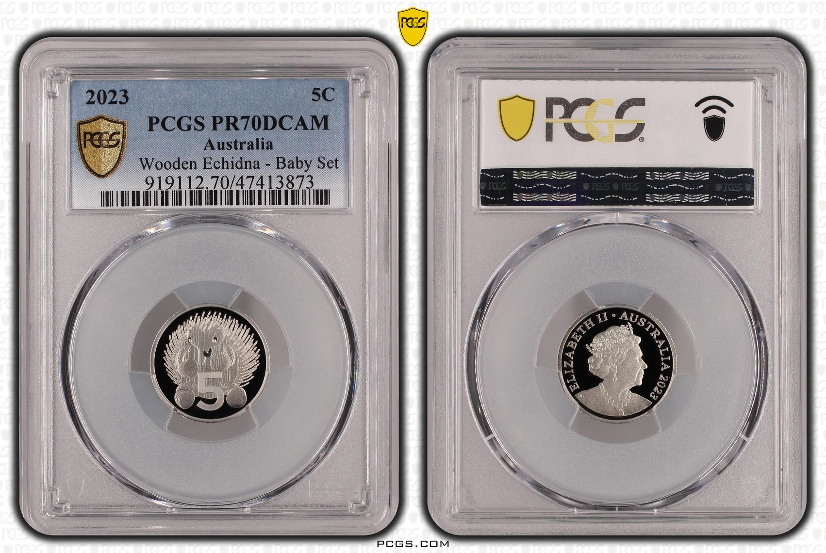 Wooden Echidna - Baby Set POP 163/0, Five Cent, 2023, PCGS PR70DCAM