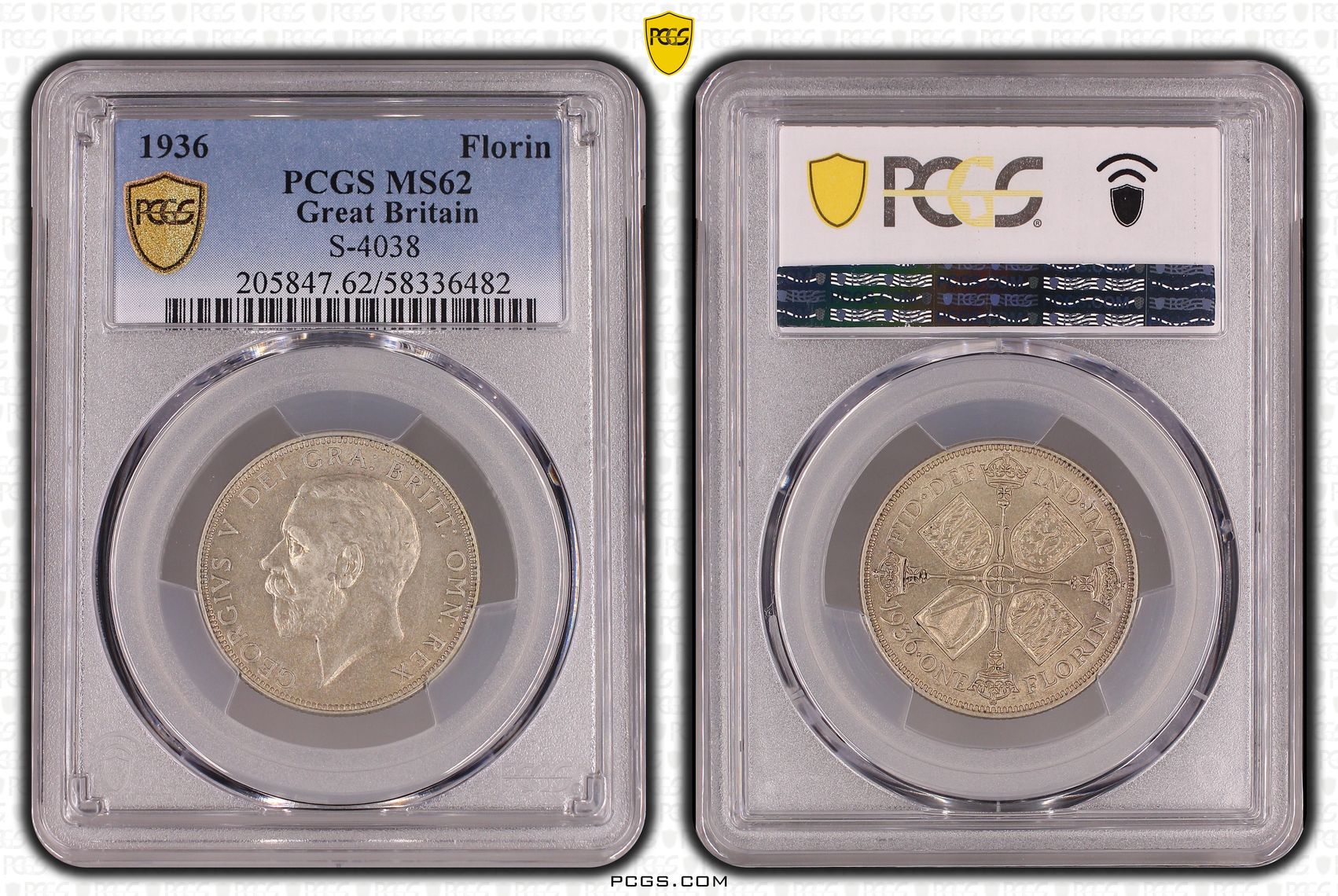 Great Britain, George V, Florin, 1936, PCGS MS62